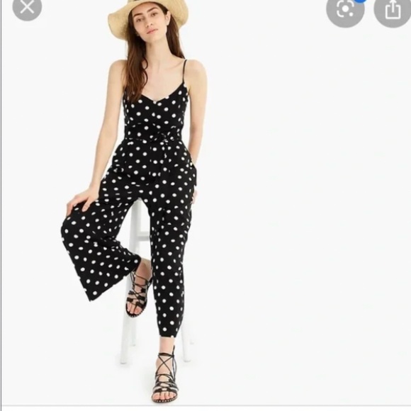 J. Crew Black and White Wide Leg Sleeveless Polka Dot Strappy Jumpsuit - Picture 1 of 6